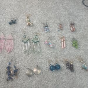 Lot of 15 dangle drop bead earrings homemade